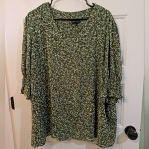 NYDJ Olive Green Floral Tunic with Puff Sleeves